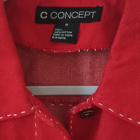C Concept Women's 8 Red Denim Jacket  Pre-owned Good Condition - Picture 4 of 9